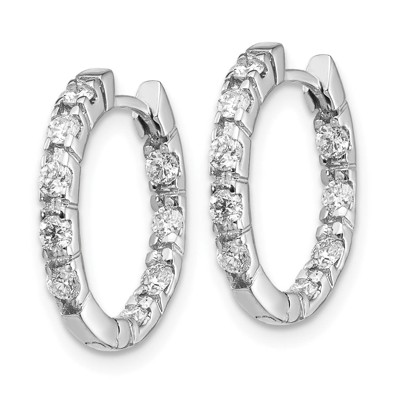 14k White Gold 5/8 carat AA Diamond In/Out Hinged Hoop Earrings Main image