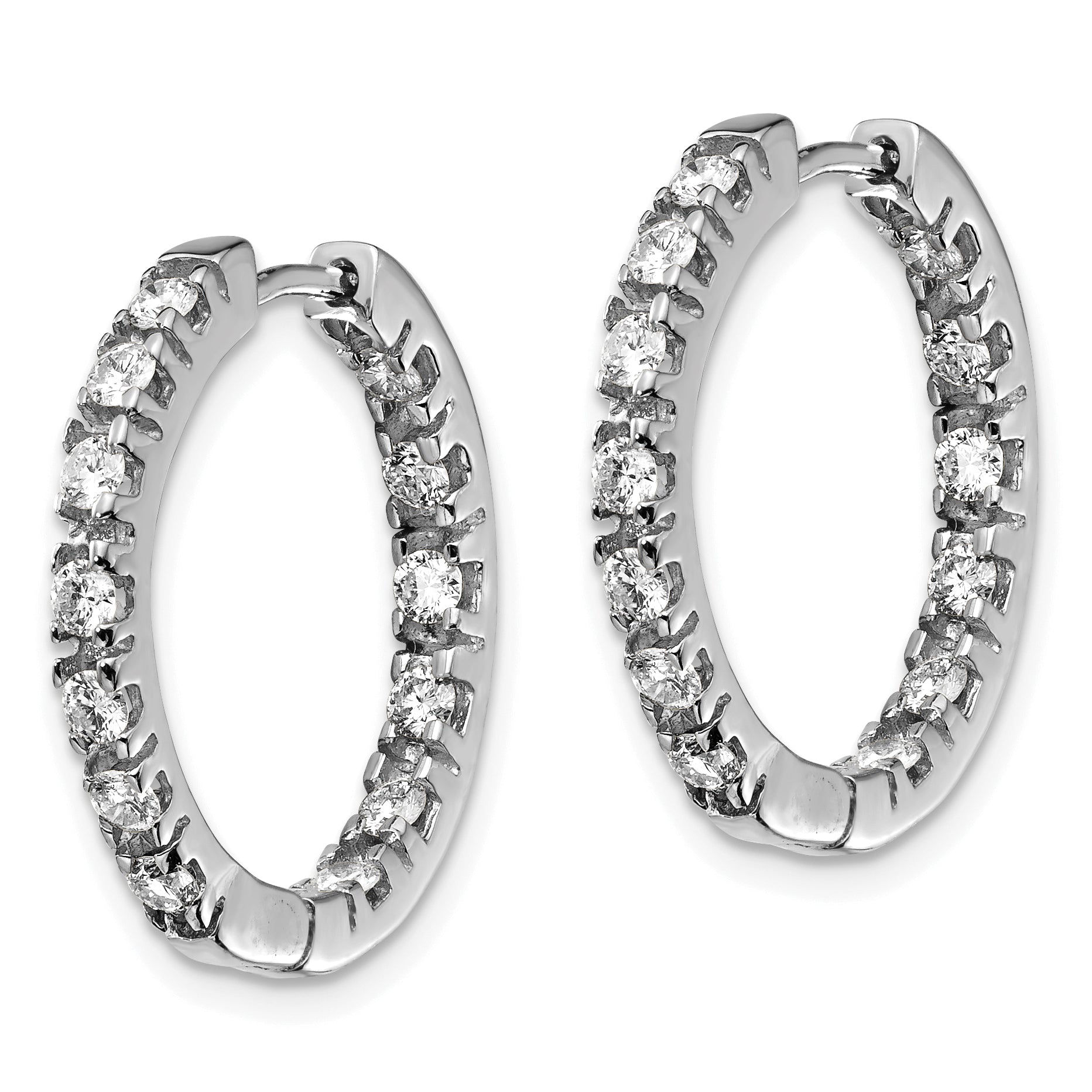 14k White Gold 7/8 carat AA Diamond In/Out Hinged Hoop Earrings Secondary image