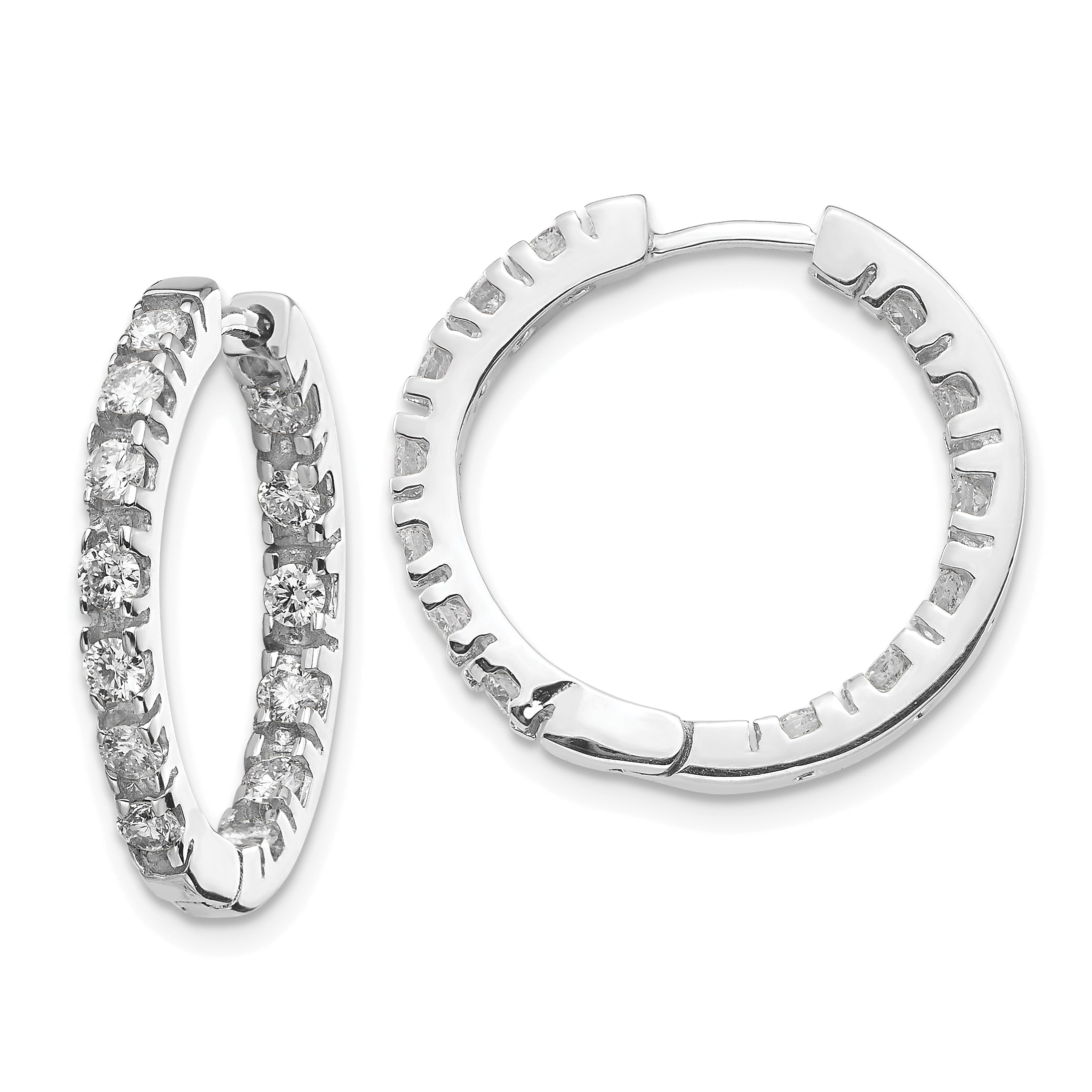 14k White Gold 7/8 carat AAA Diamond In/Out Hinged Hoop Earrings Main image
