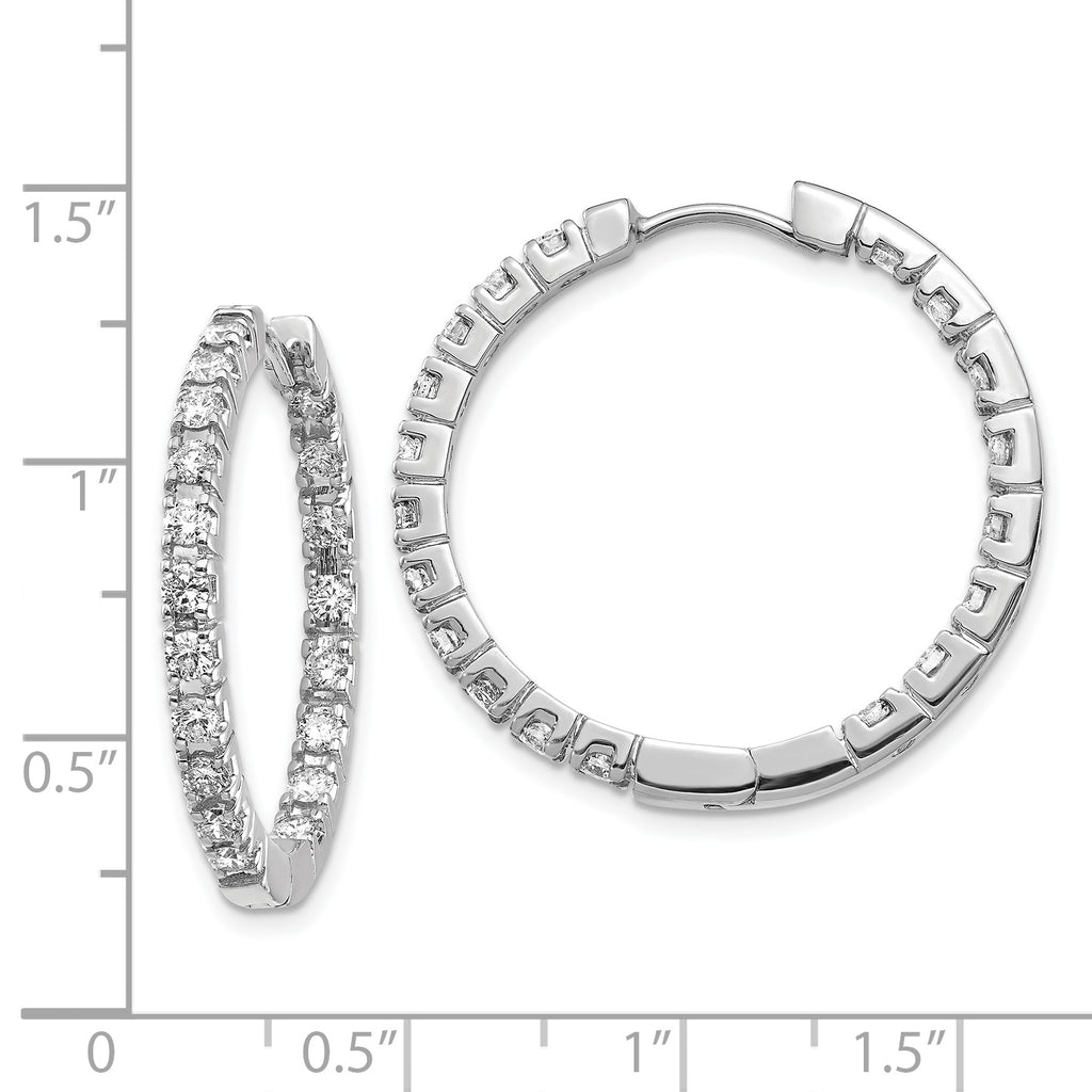 14k White Gold 1.9 carat AA Diamond In/Out Hinged Hoop Earrings