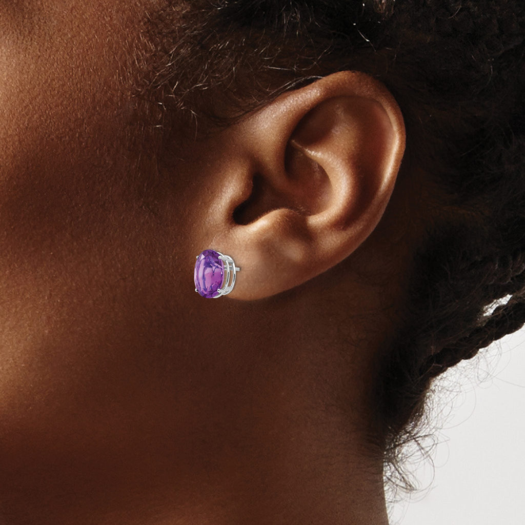 Oval Amethyst Stud Earrings in 14K White Gold, 10x8mm - Sophia Jewelers