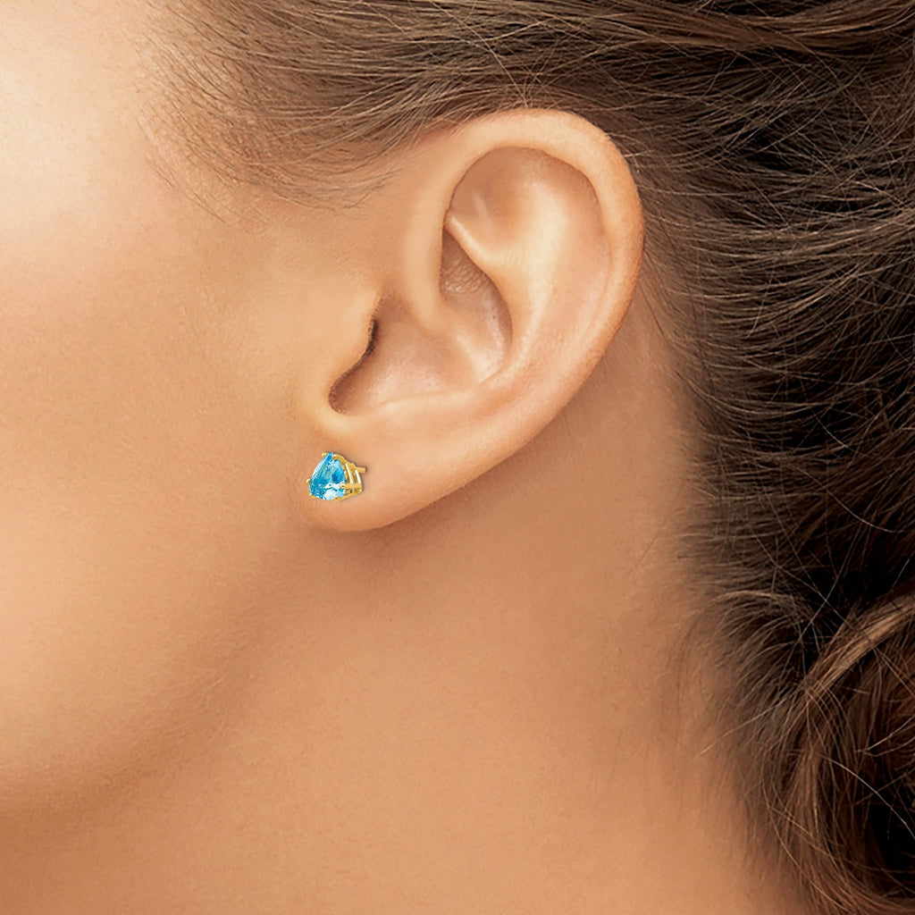 Trillion Blue Topaz Stud Earrings in 14K Yellow Gold, 6mm - Sophia Jewelers