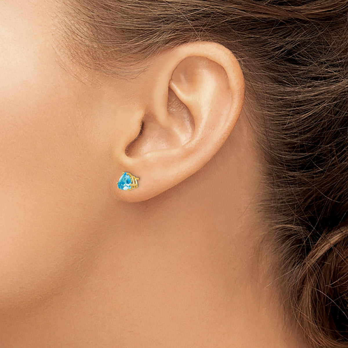 Trillion Blue Topaz Stud Earrings in 14K Yellow Gold, 6mm - Sophia Jewelers