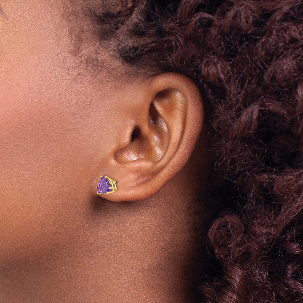 Trillion Amethyst Stud Earrings in 14K Yellow Gold, 7mm - Sophia Jewelers