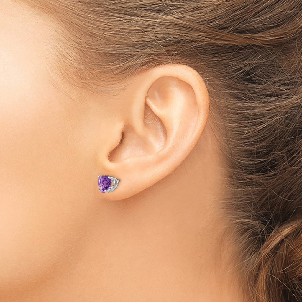 Heart Amethyst Stud Earrings in 14K White Gold, 7mm - Sophia Jewelers