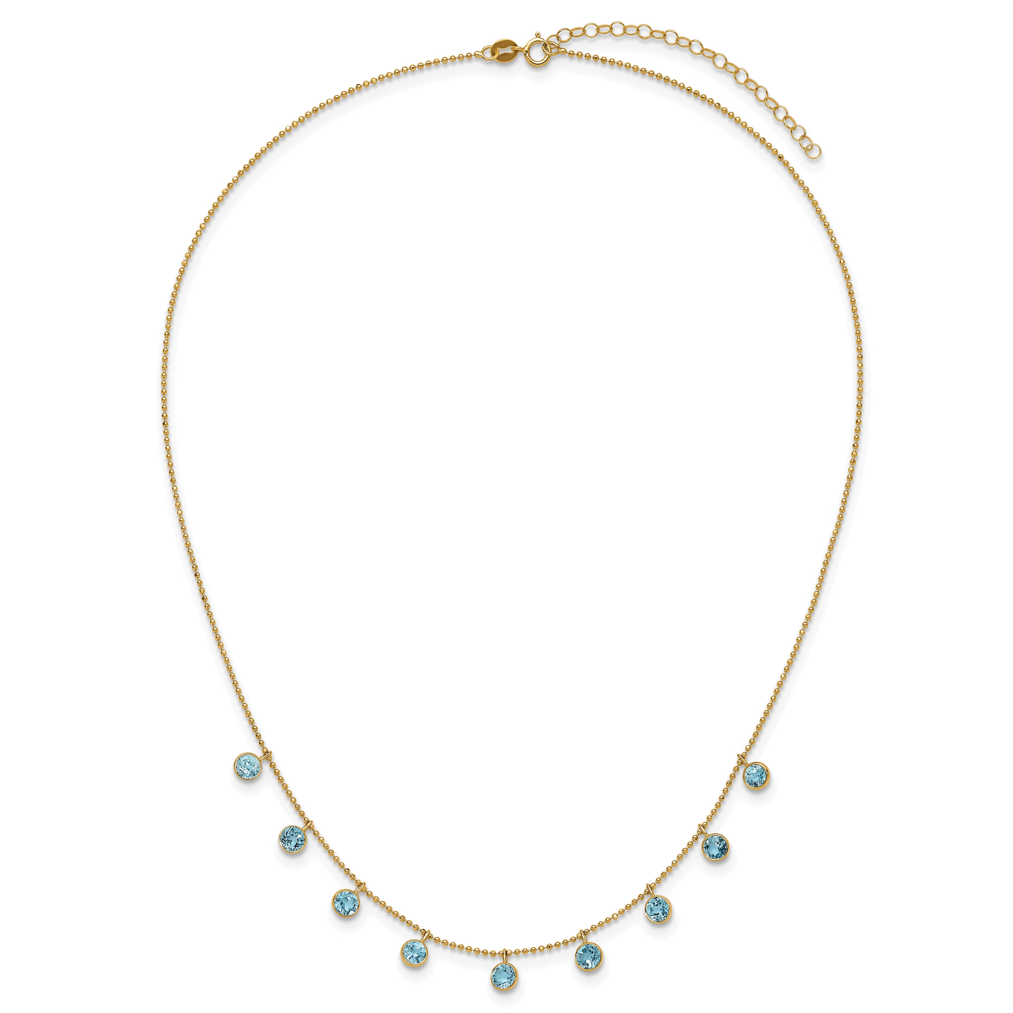 14k Blue Topaz Dangles 16 inch Necklace Plus 2 inch Extender