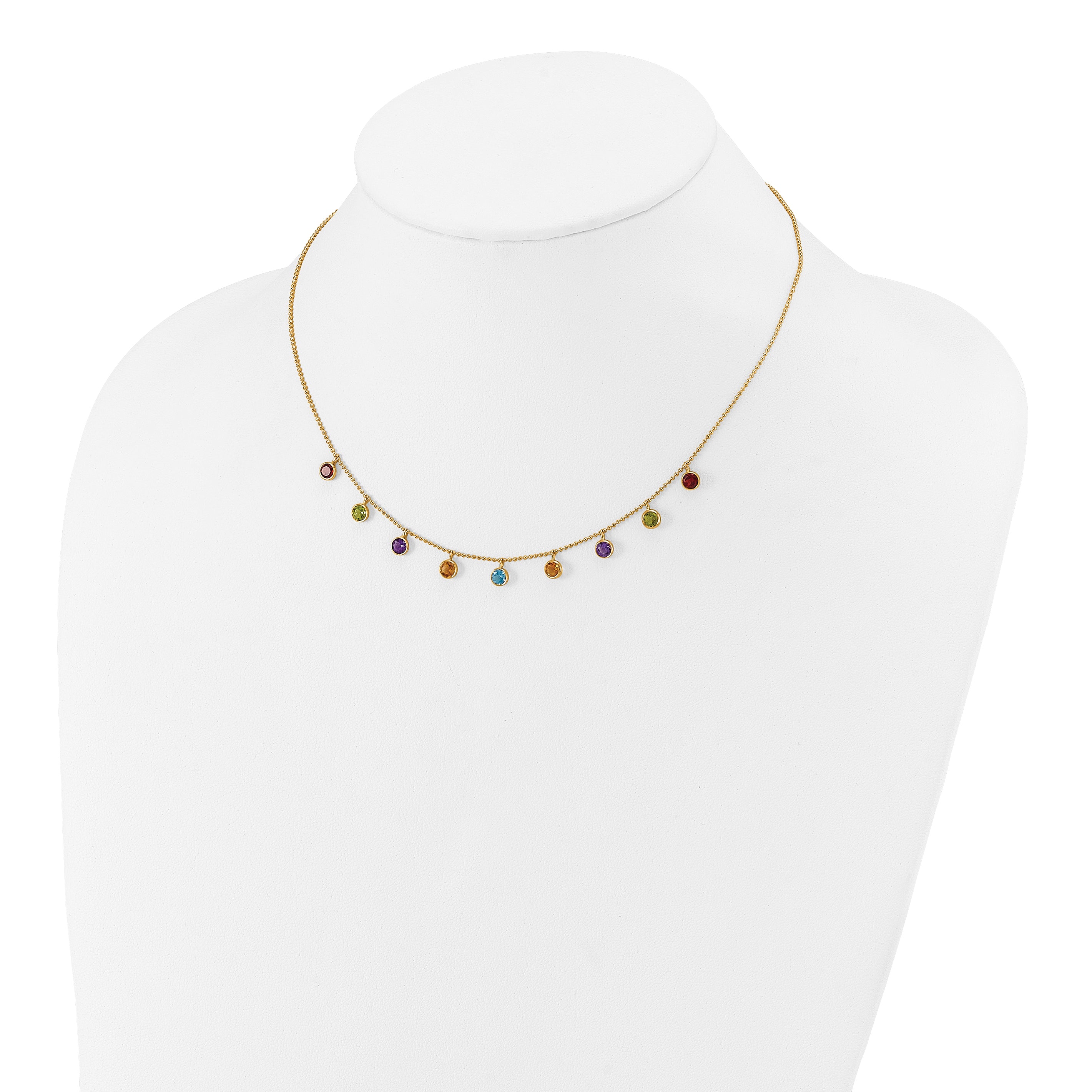 14K Amethyst/Citrine/Garnet/Peridot/Blue Topaz 16 inch Necklace Plus 2 inch Extender