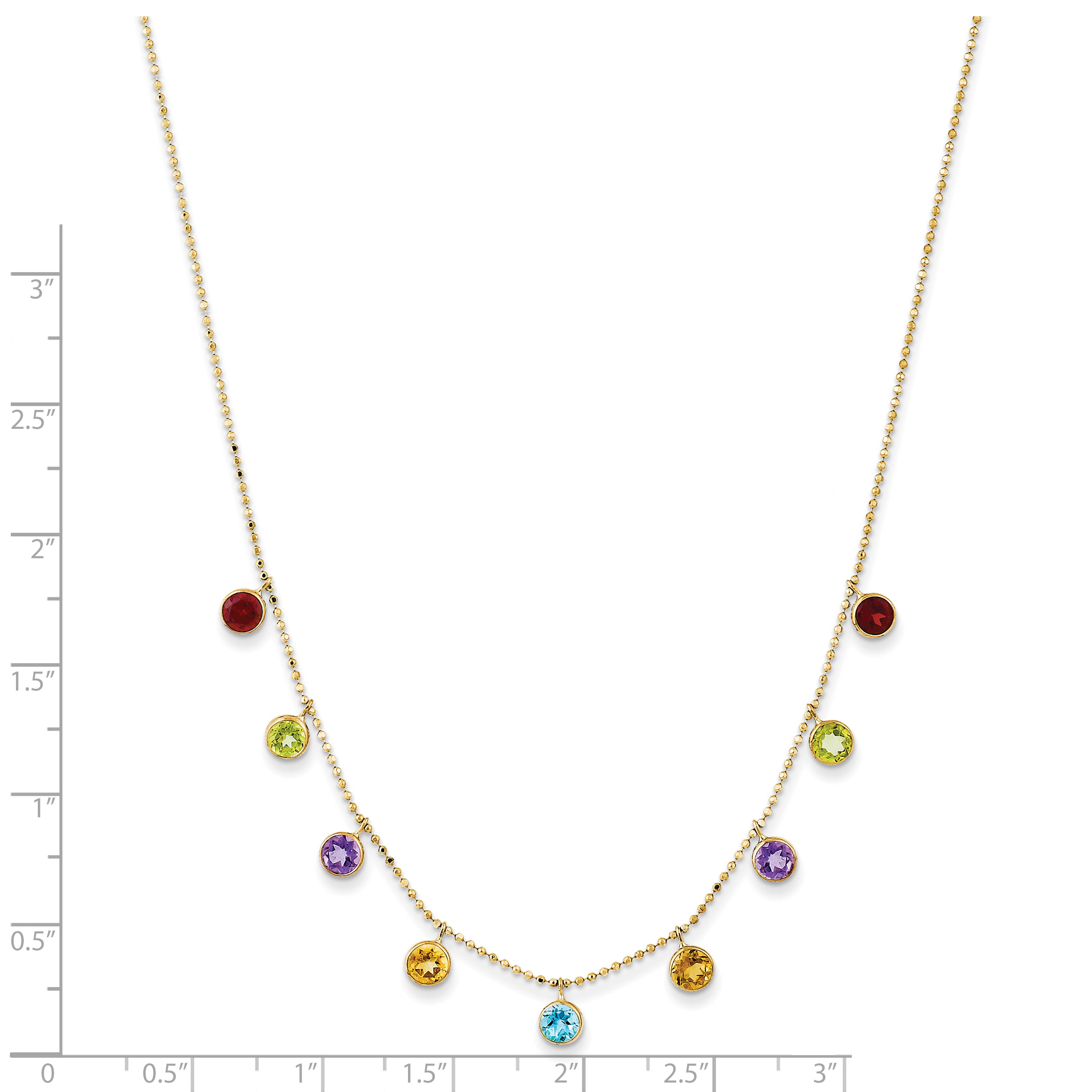 14K Amethyst/Citrine/Garnet/Peridot/Blue Topaz 16 inch Necklace Plus 2 inch Extender