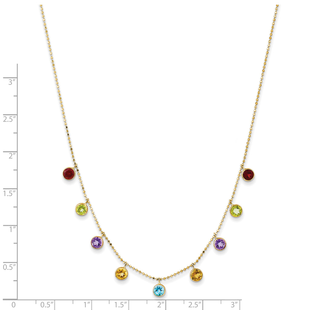 14K Amethyst/Citrine/Garnet/Peridot/Blue Topaz 16 inch Necklace Plus 2 inch Extender