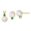 14k 7-8mm White Round Freshwater Cultured Pearl and .21EM Emerald Post Earrings and Pendant Set