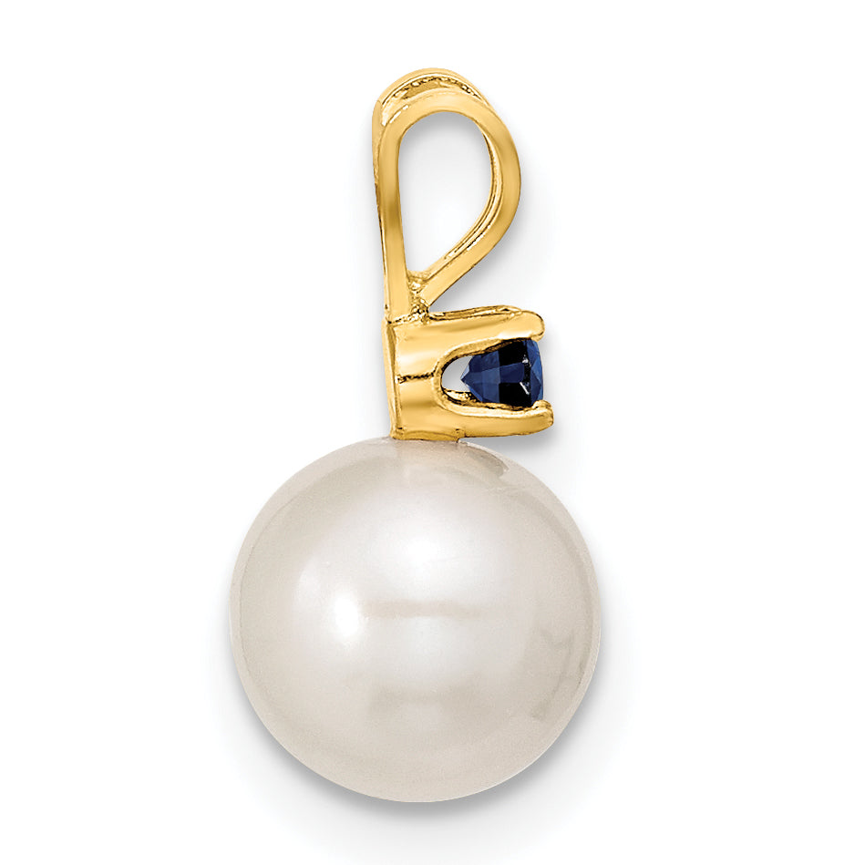 14k 7-8mm White Round Freshwater Cultured Pearl and .30SA Sapphire Post Earrings and Pendant Set Secondary image