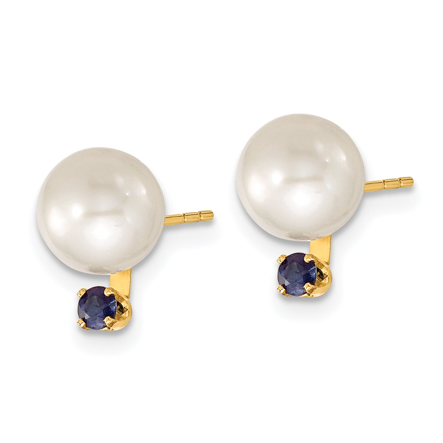 14k 7-8mm White Round Freshwater Cultured Pearl and .30SA Sapphire Post Earrings and Pendant Set