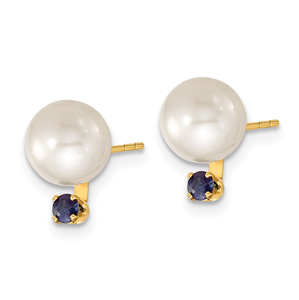14k 7-8mm White Round Freshwater Cultured Pearl and .30SA Sapphire Post Earrings and Pendant Set