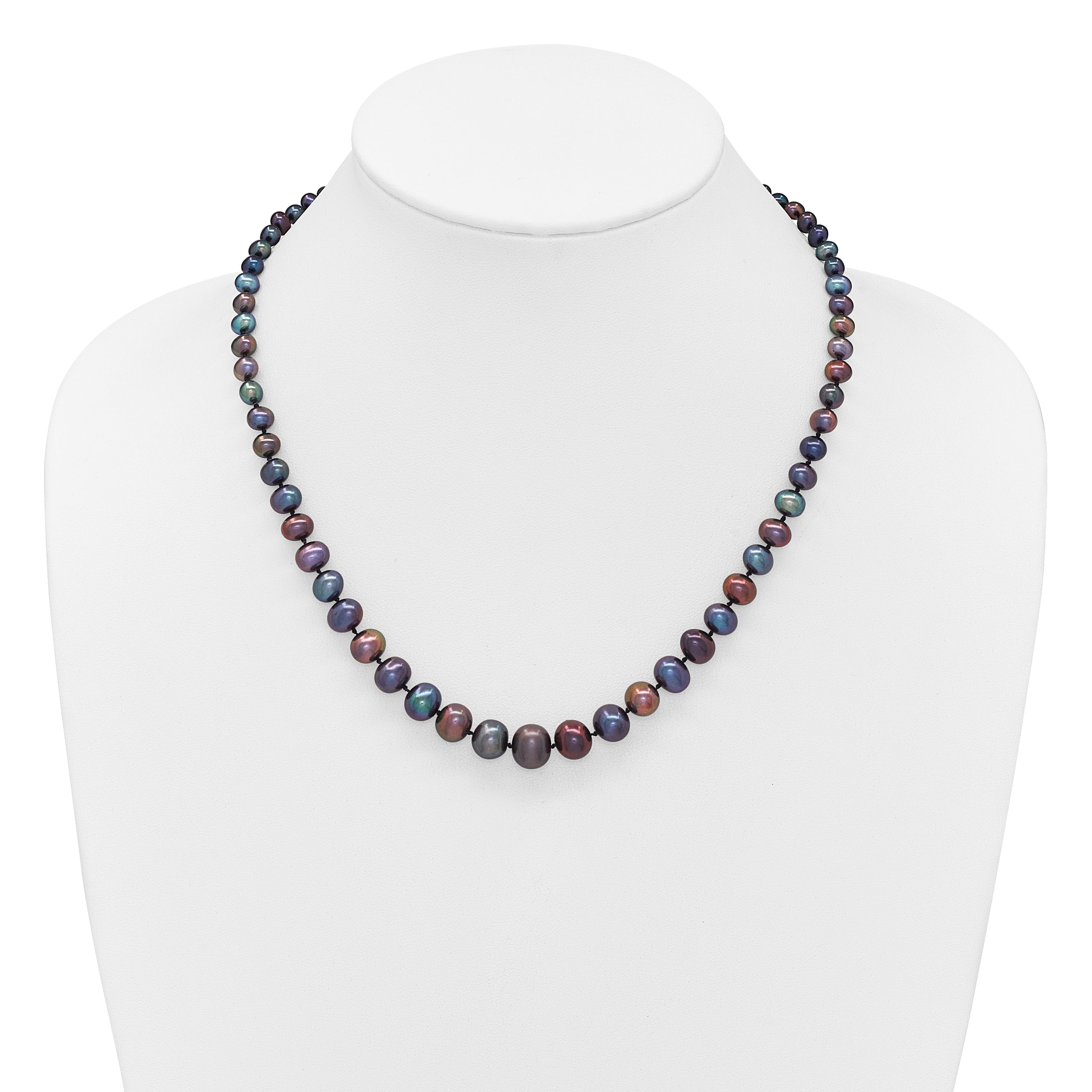 14k White Gold 4-10mm Graduated Black Near Round Freshwater Cultured Pearl 18 inch Necklace