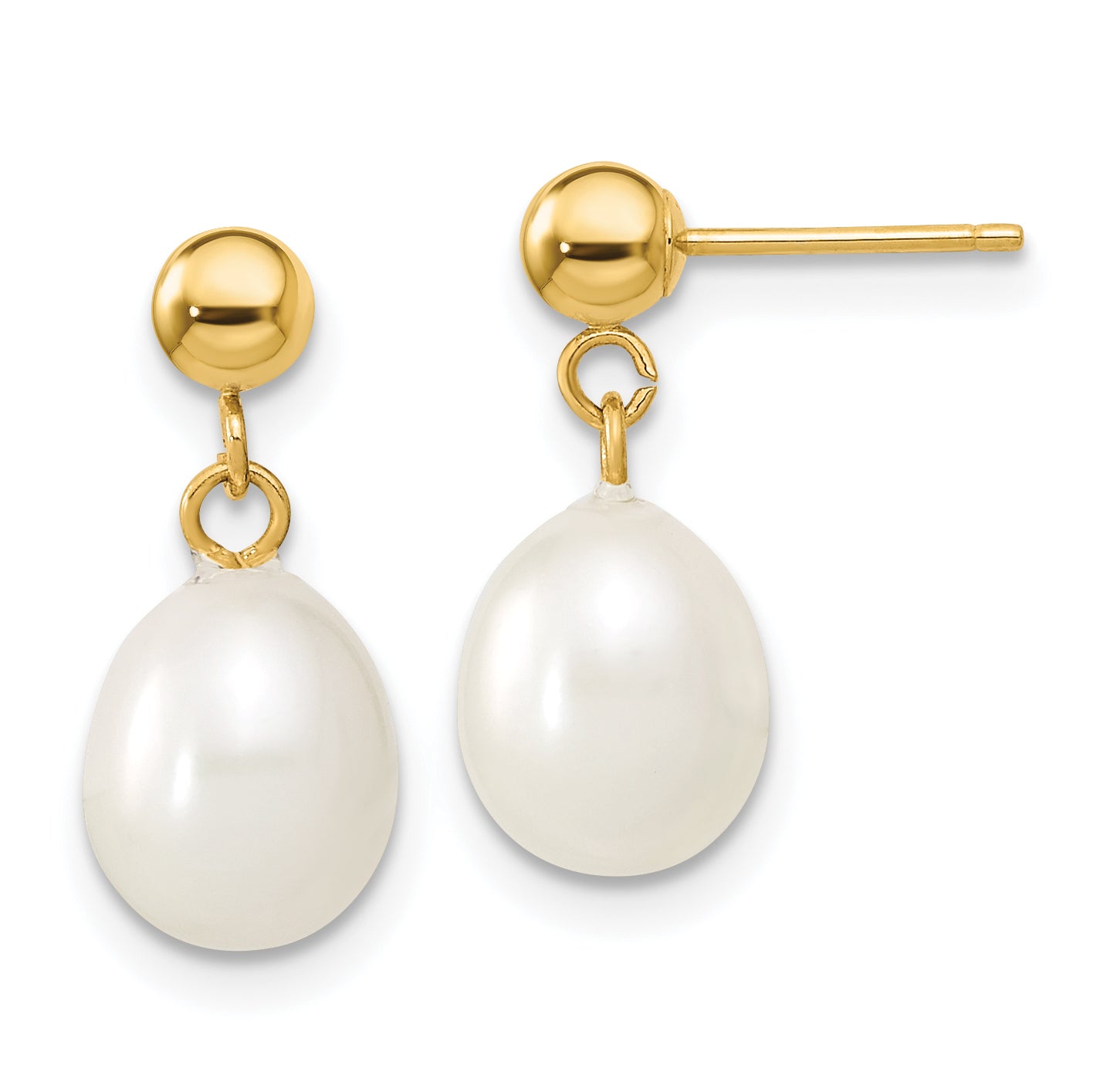14k 7-8mm White Rice Freshwater Cultured Pearl 18 inch Necklace and Post Earring Set Secondary image