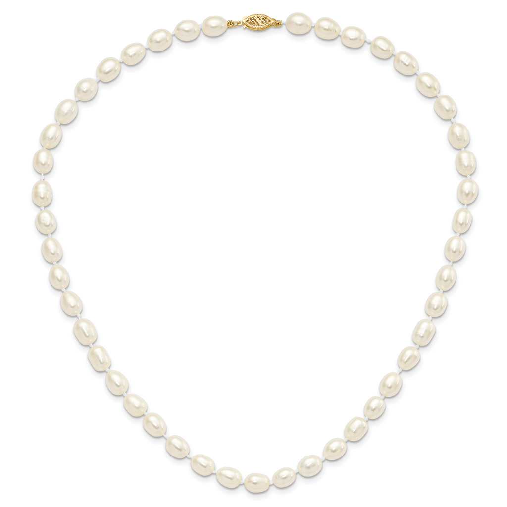 14k 7-8mm White Rice Freshwater Cultured Pearl 18 inch Necklace and Post Earring Set