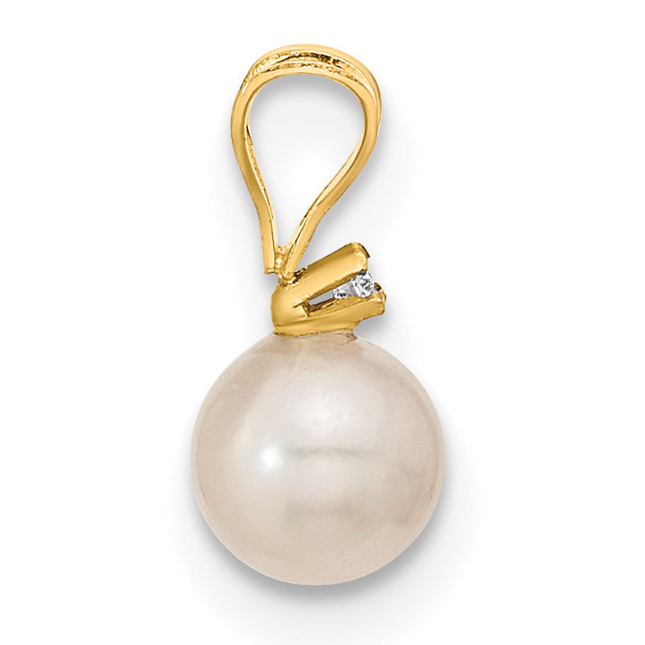 14k 5-6mm White Round Akoya Saltwater Cultured Pearl and .03 Carat Diamond Post Earrings and Pendant Set Secondary image