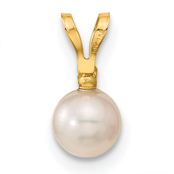 14k 5-6mm White Round Akoya Saltwater Cultured Pearl and .03 Carat Diamond Post Earrings and Pendant Set