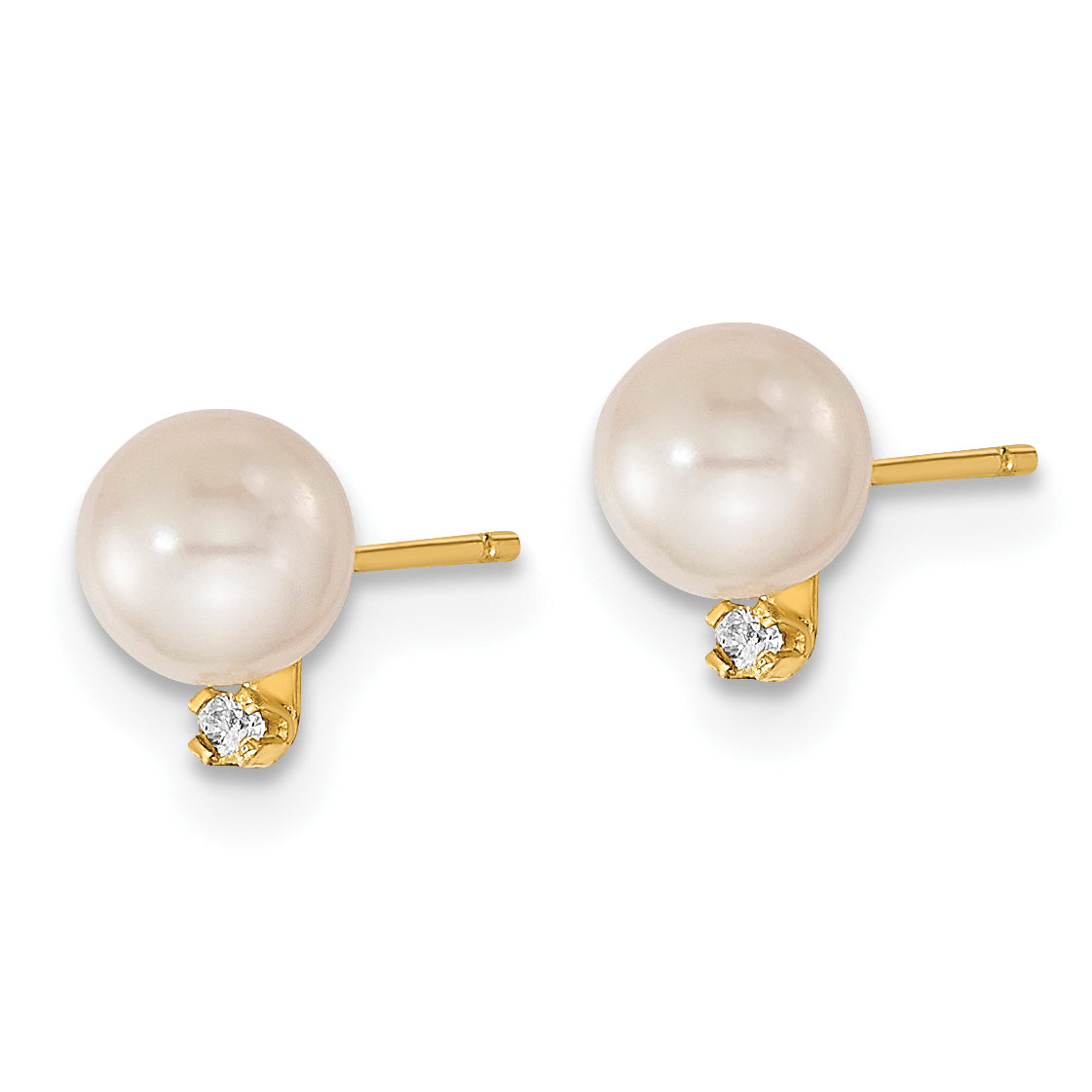 14k 5-6mm White Round Akoya Saltwater Cultured Pearl and .03 Carat Diamond Post Earrings and Pendant Set