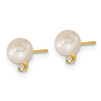 14k 5-6mm White Round Akoya Saltwater Cultured Pearl and .03 Carat Diamond Post Earrings and Pendant Set