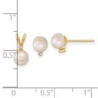 14k 5-6mm White Round Akoya Saltwater Cultured Pearl and .03 Carat Diamond Post Earrings and Pendant Set