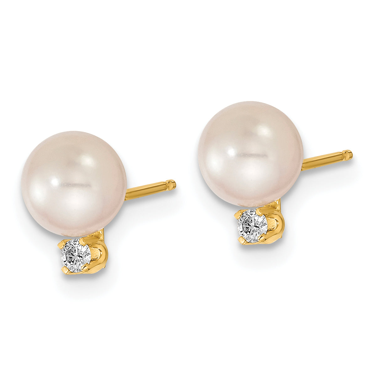 14k 6-7mm White Round Akoya Saltwater Cultured Pearl and .10 Carat Diamond Post Earrings and Pendant Set