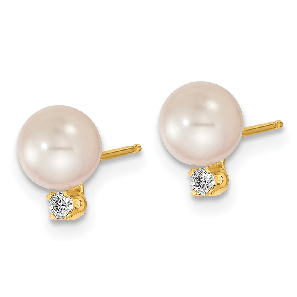 14k 6-7mm White Round Akoya Saltwater Cultured Pearl and .10 Carat Diamond Post Earrings and Pendant Set