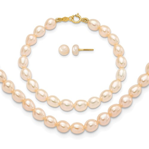 Pearl Necklace, Bracelet Earring Set in 14K Yellow Gold, 12 - Sophia Jewelers