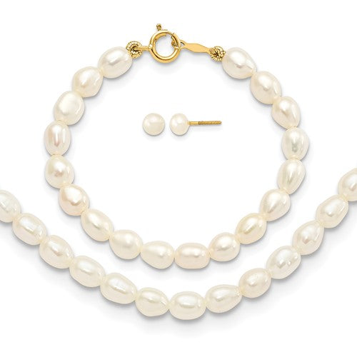 Cultured Pearl 3-Piece Set in 14K Yellow Gold, Necklace & Bracelet - Sophia Jewelers