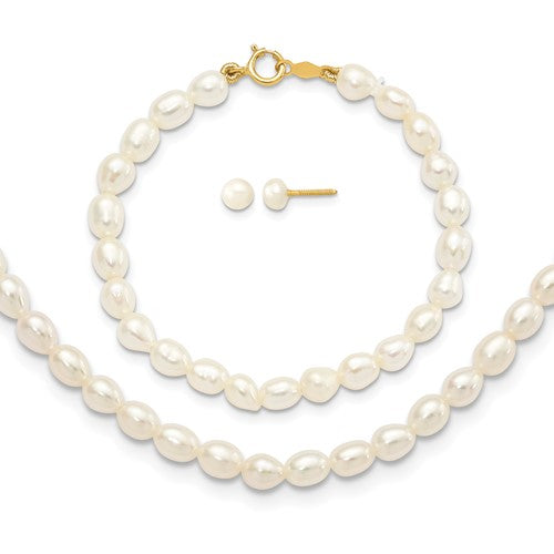 Freshwater Pearl Necklace, Bracelet Earring Set in 14K Yellow Gold, 14 - Sophia Jewelers