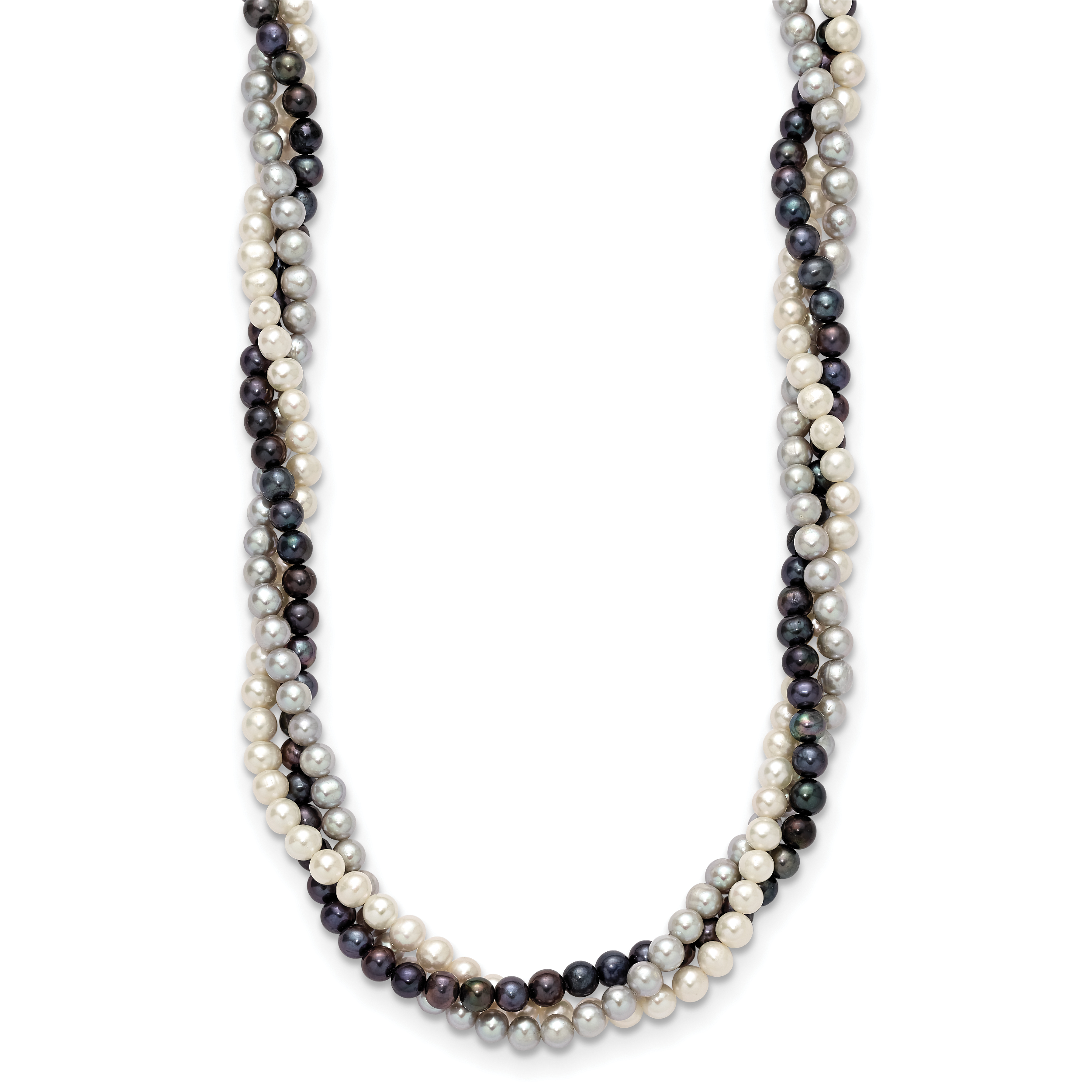 14k 6-7mm White/Gray/Black Near-Round Freshwater Cultured Pearl 3-Strand 18 inch Necklace Secondary image