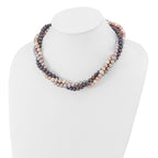 14k White Gold 6-7mm Pink/Gray/Black Near-Round Freshwater Cultured Pearl 3-Strand 18 inch Necklace