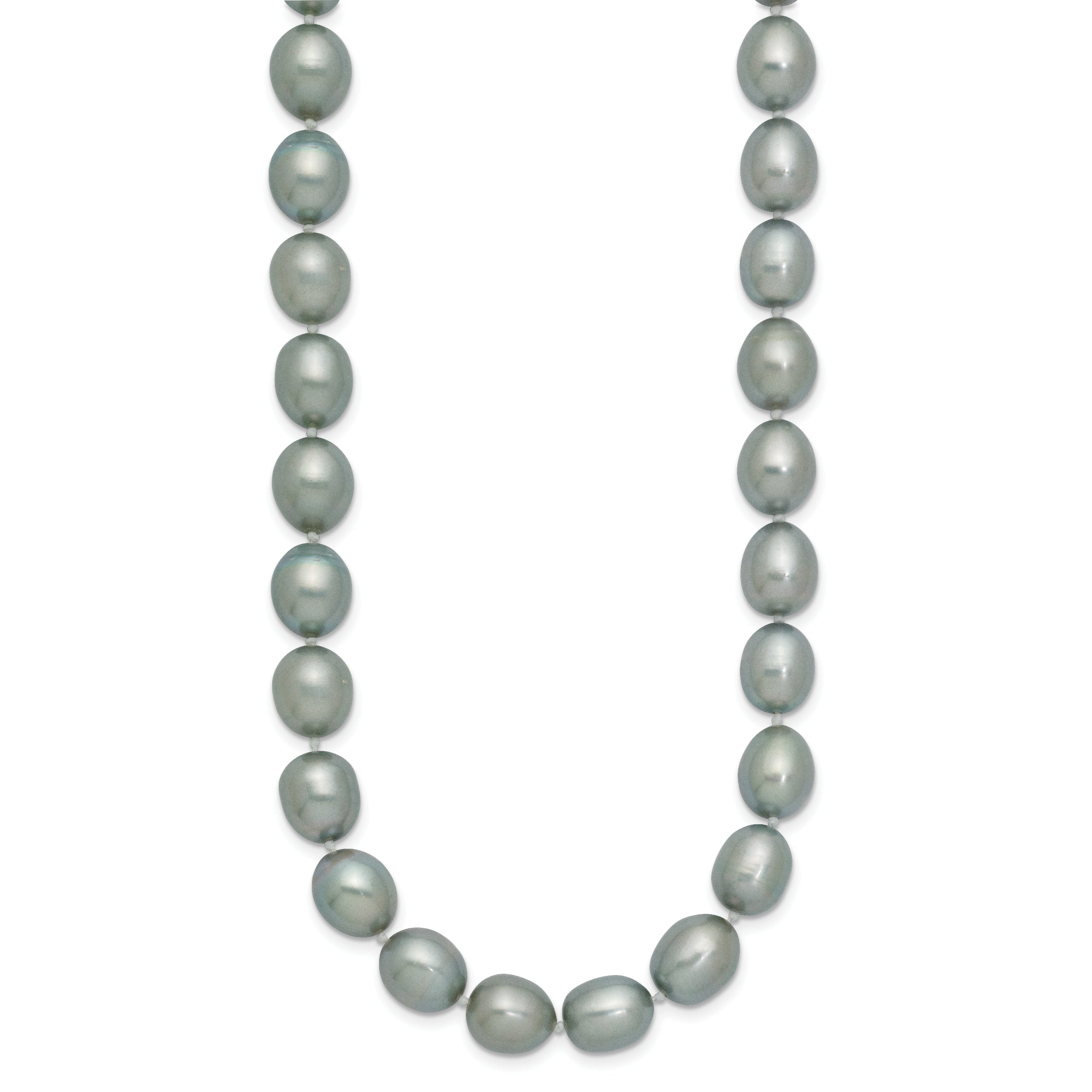 14k White Gold 8-9mm Grey Rice Freshwater Cultured Pearl 24 inch Necklace