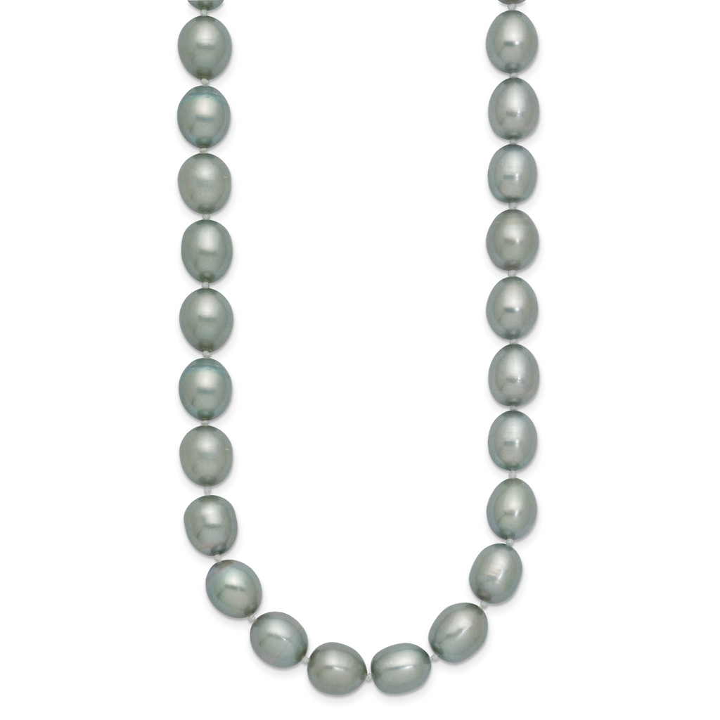 14k White Gold 8-9mm Grey Rice Freshwater Cultured Pearl 24 inch Necklace