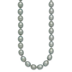 14k White Gold 8-9mm Grey Rice Freshwater Cultured Pearl 24 inch Necklace