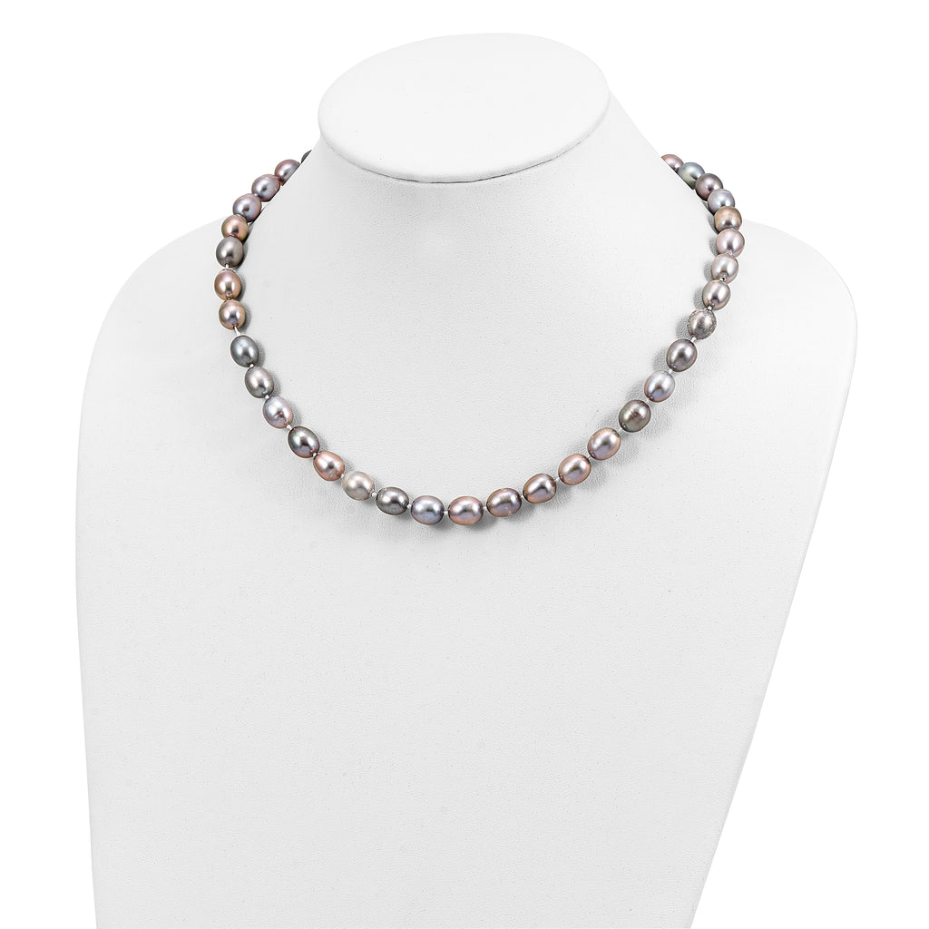 14k White Gold 8-9mm Grey Rice Freshwater Cultured Pearl 24 inch Necklace
