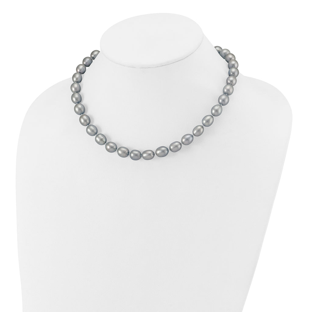 14k White Gold 8-9mm Grey Rice Freshwater Cultured Pearl 16 inch Necklace