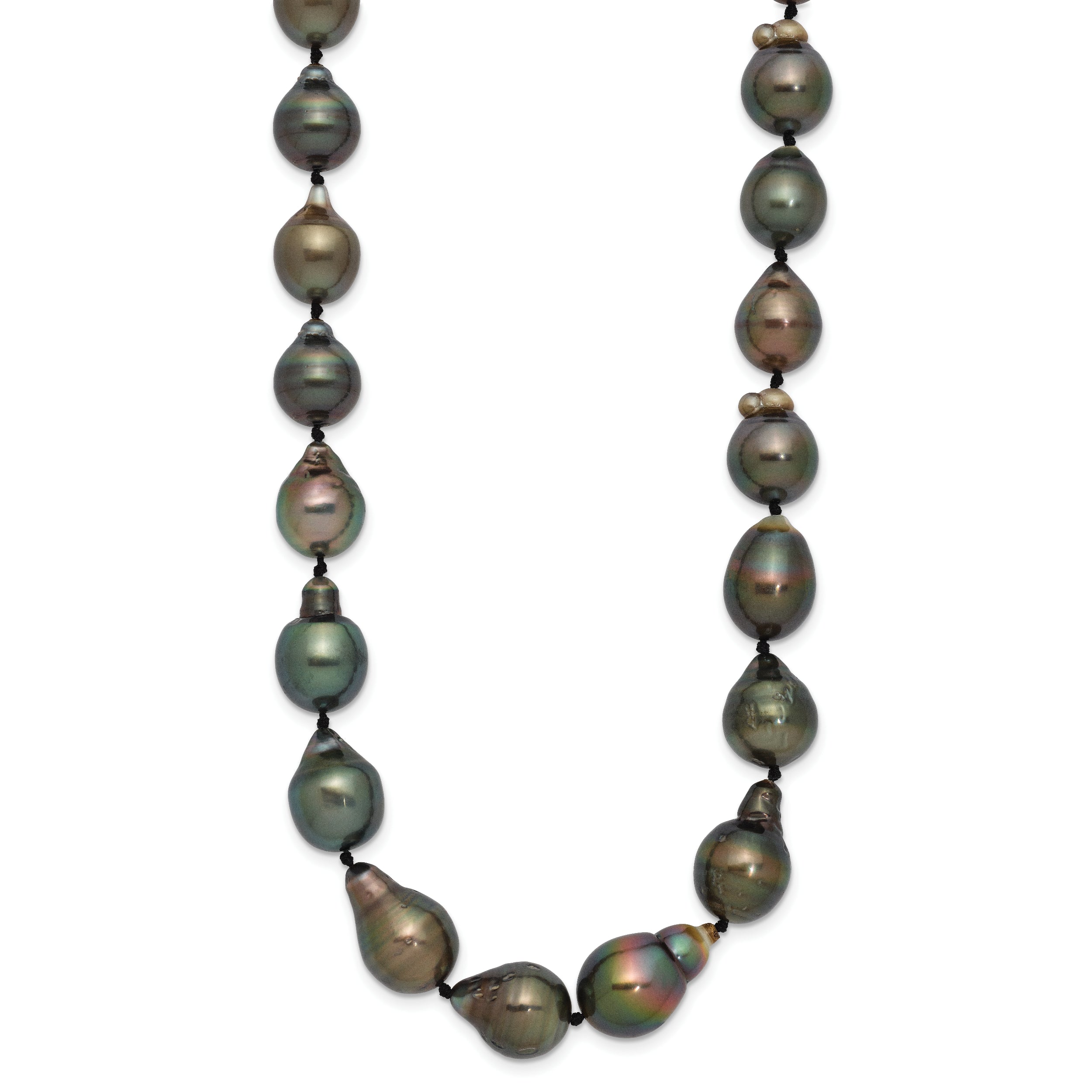 14k White Gold 8-11mm Black Baroque Tahitian Saltwater Cultured Pearl Graduated 18 inch Necklace