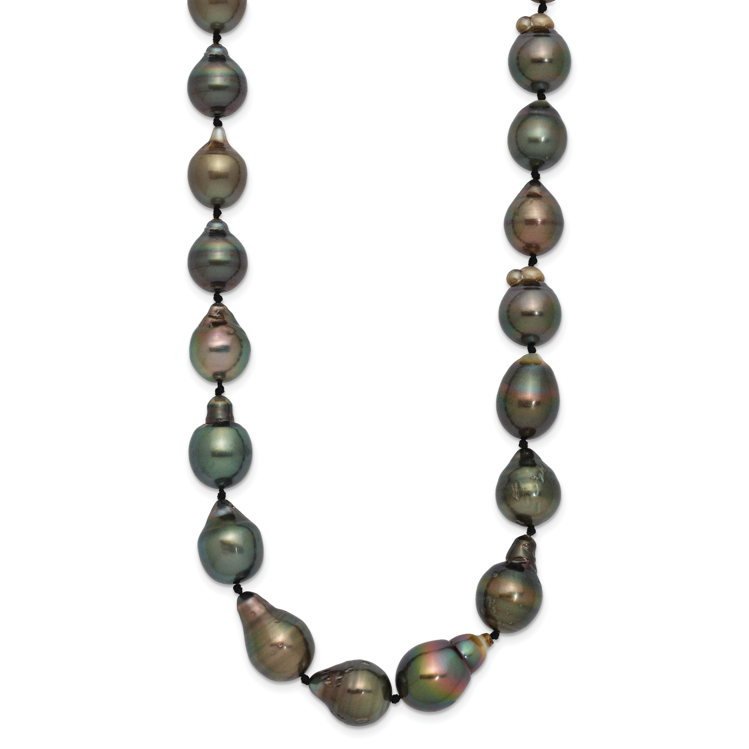 14k White Gold 8-11mm Black Baroque Tahitian Saltwater Cultured Pearl Graduated 18 inch Necklace Secondary image