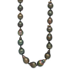 14k White Gold 8-11mm Black Baroque Tahitian Saltwater Cultured Pearl Graduated 18 inch Necklace