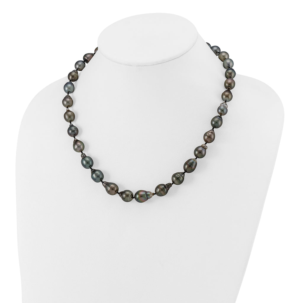 14k White Gold 8-11mm Black Baroque Tahitian Saltwater Cultured Pearl Graduated 18 inch Necklace