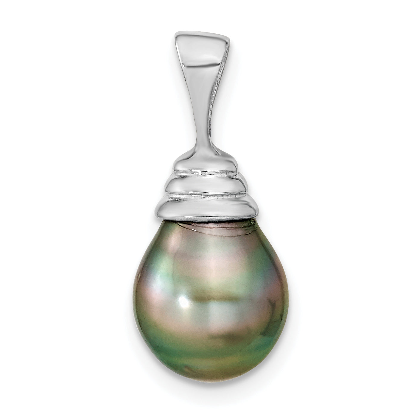 14K White Gold 9-10mm Teardrop Saltwater Cultured Tahitian Pearl Pendant Secondary image