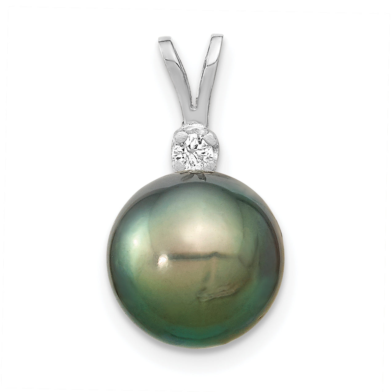 14K WG 10-11mm Round Saltwater Cultured Tahitian Pearl .05ct Dia. Pendant Secondary image