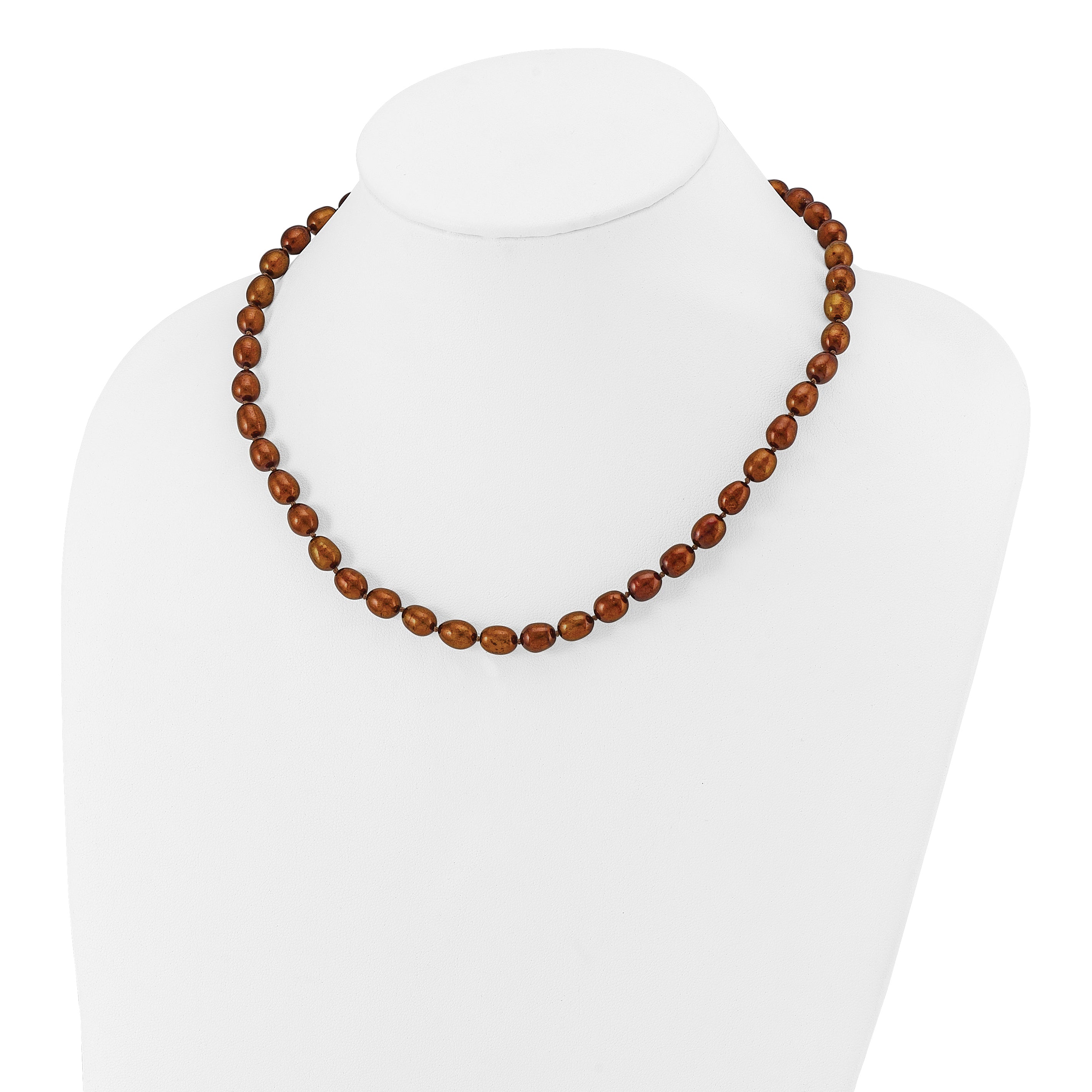 14k 7-8mm Brown Rice Freshwater Cultured Pearl 18 inch Necklace