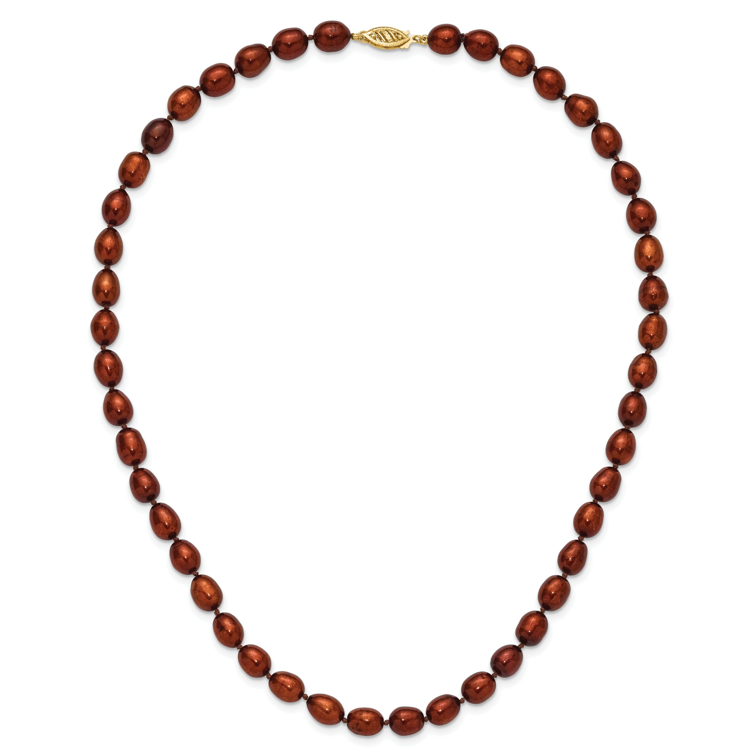 14k 7-8mm Brown Rice Freshwater Cultured Pearl 18 inch Necklace