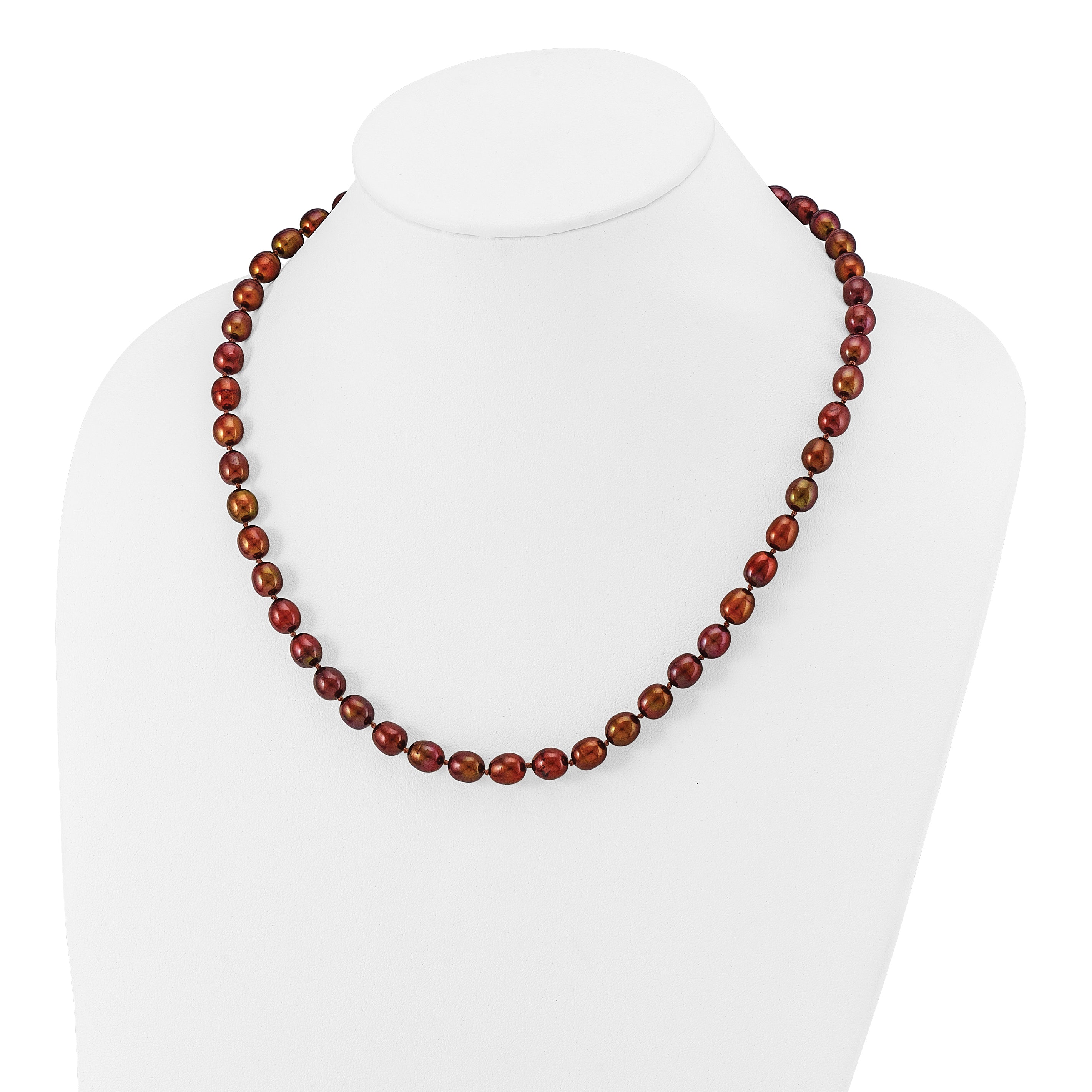 14k 7-8mm Brown Rice Freshwater Cultured Pearl 20 inch Necklace