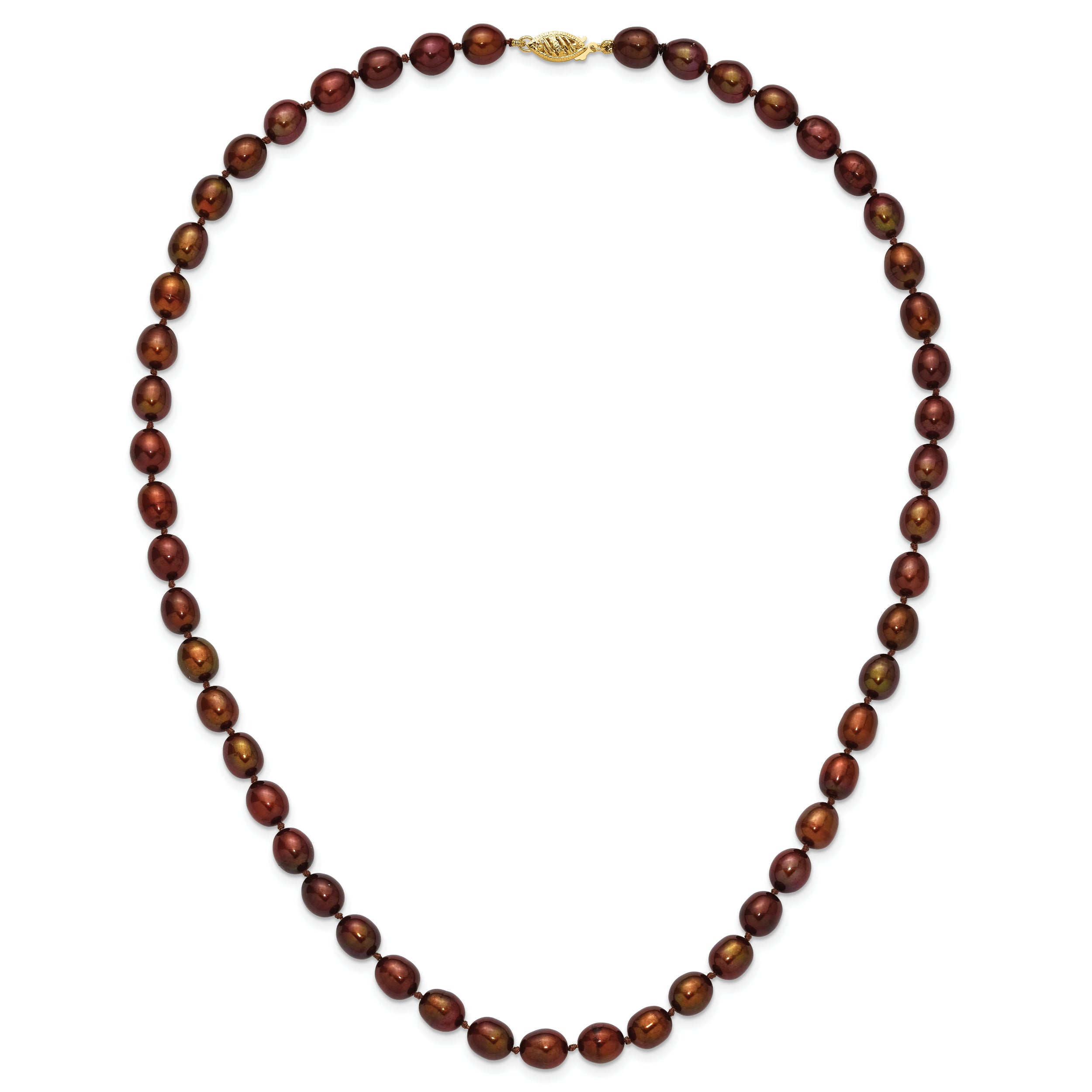 14k 7-8mm Brown Rice Freshwater Cultured Pearl 20 inch Necklace