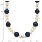 14k White Gold Black and White Semi-Round Freshwater Cultured and Mirror Bead 18 inch Necklace