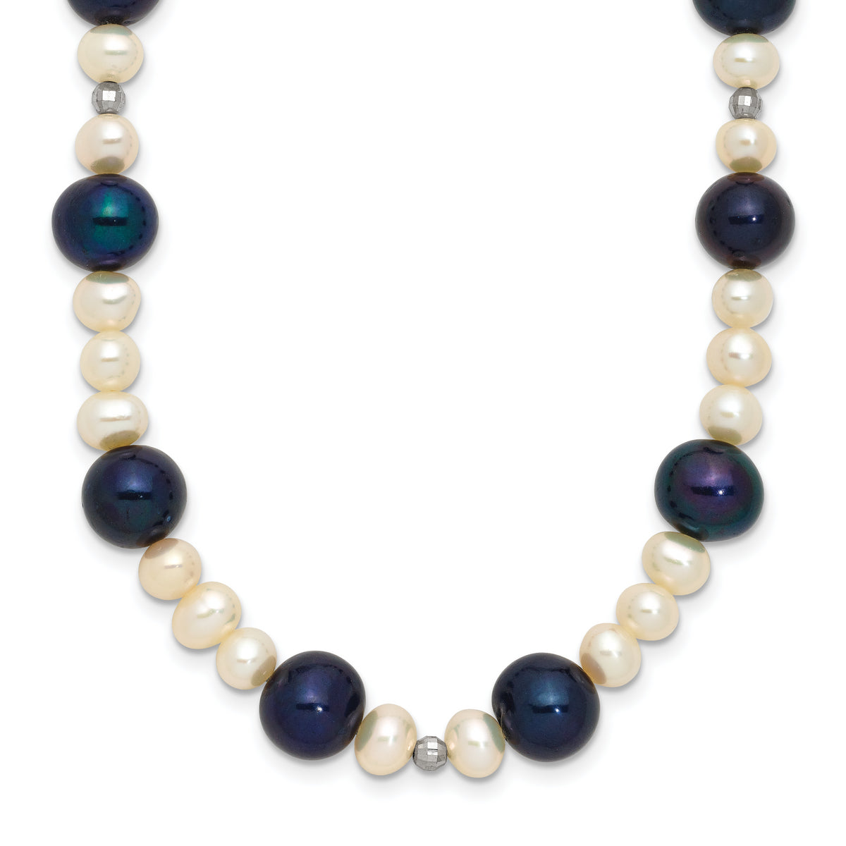 14k White Gold Black and White Semi-Round Freshwater Cultured and Mirror Bead 18 inch Necklace