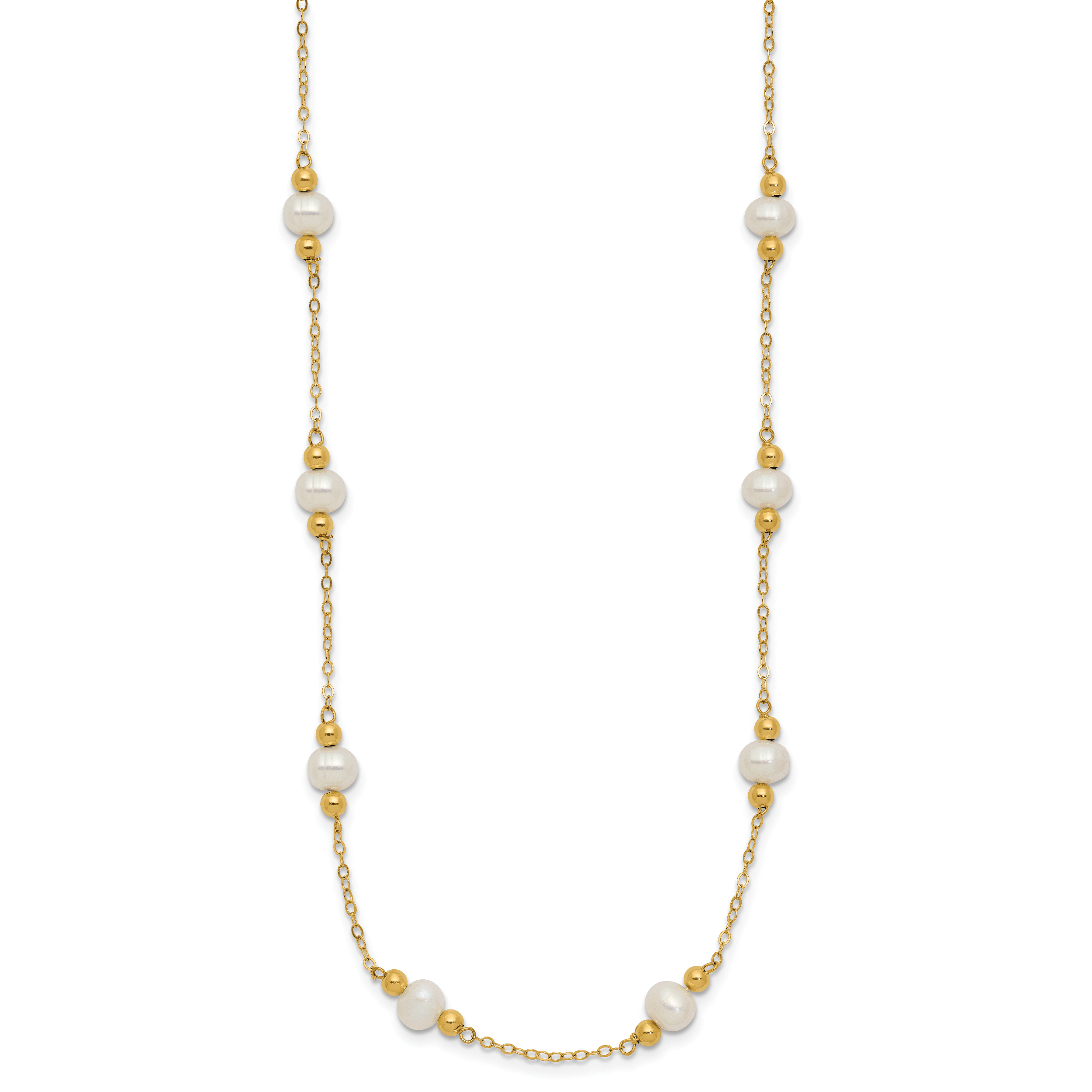 14k 5-6mm White Near-Round Freshwater Cultured Pearl Beaded 12-Station 18 inch Necklace Secondary image